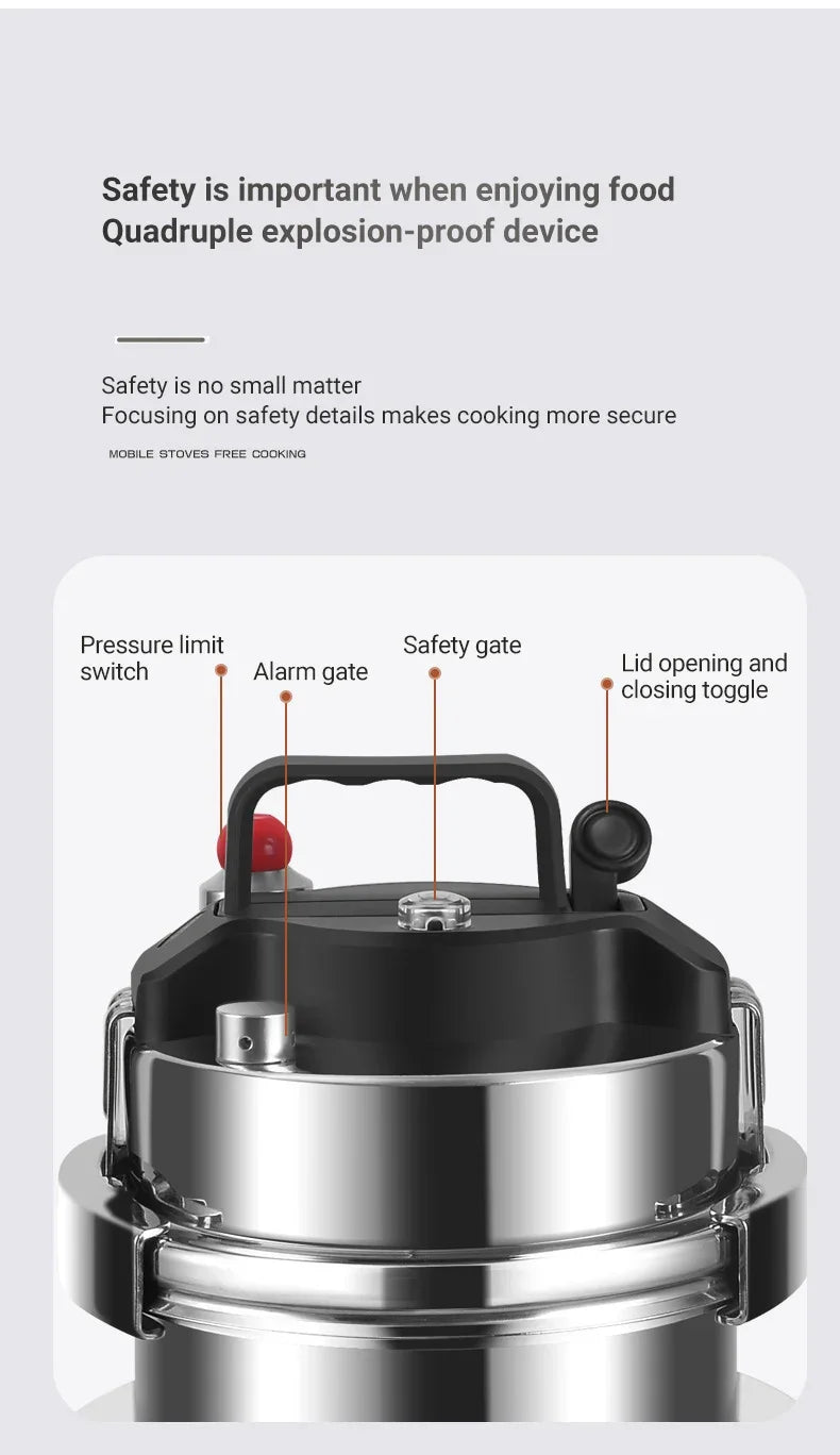 Portable Stainless Steel Pressure Cooker - 08-2L Outdoor Camping Rice Cooker - ZOOMNSTORE