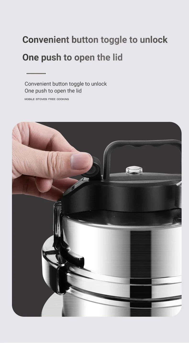 Portable Stainless Steel Pressure Cooker - 08-2L Outdoor Camping Rice Cooker - ZOOMNSTORE