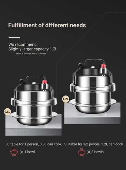 Portable Stainless Steel Pressure Cooker - 08-2L Outdoor Camping Rice Cooker - ZOOMNSTORE