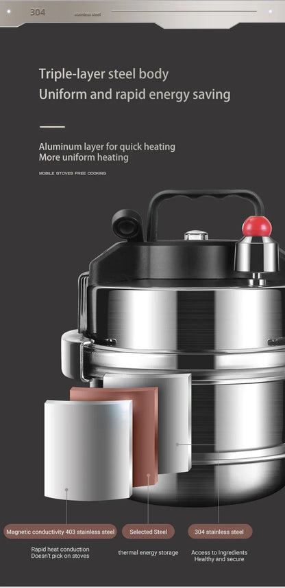 Portable Stainless Steel Pressure Cooker - 08-2L Outdoor Camping Rice Cooker - ZOOMNSTORE
