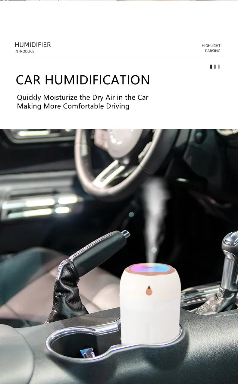 Portable USB Humidifier Mini Air Diffuser - 330ml Mist Purifier with LED Fog Light - ZOOMNSTORE
