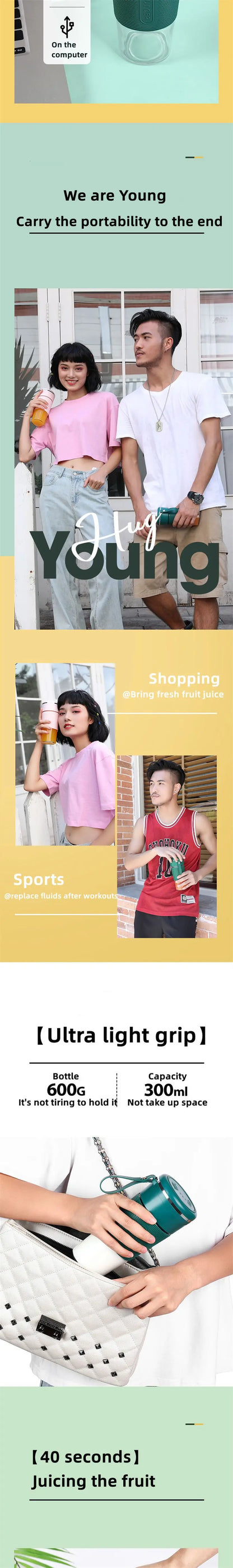 Portable USB Rechargeable Mini Juicer - Wireless Smoothie Blender  Fruit Juice Maker - ZOOMNSTORE