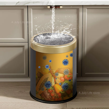 Light Luxury Trash Can with Lid - Round Wastebasket for Office Living Room Bathroom - ZOOMNSTORE