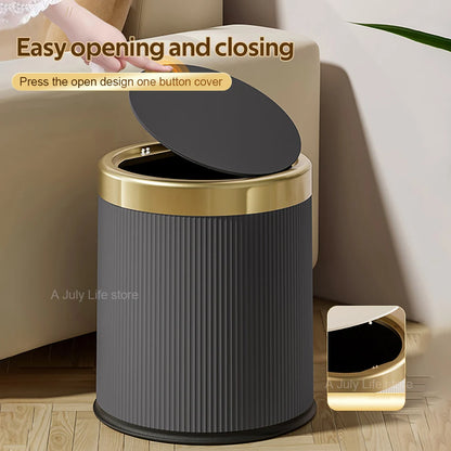 Light Luxury Trash Can with Lid - Round Wastebasket for Office Living Room Bathroom - ZOOMNSTORE