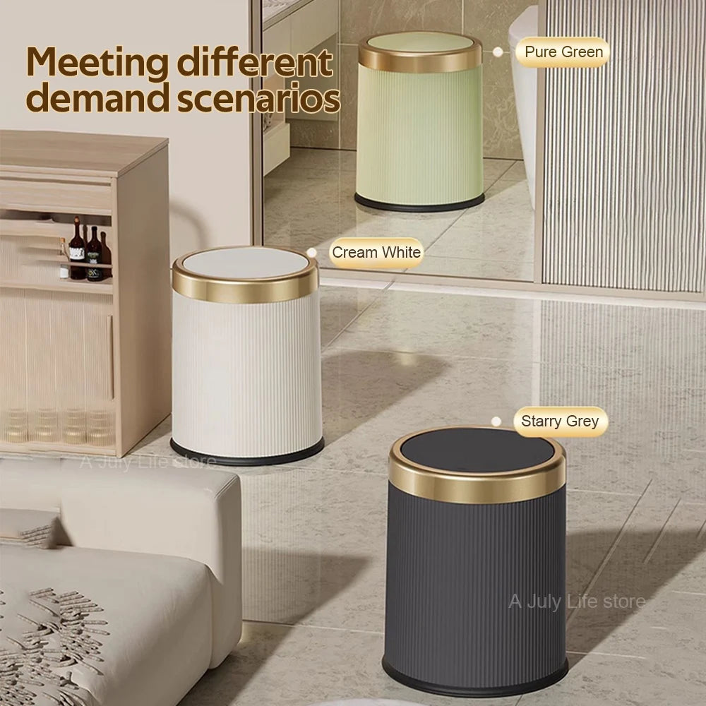 Light Luxury Trash Can with Lid - Round Wastebasket for Office Living Room Bathroom - ZOOMNSTORE