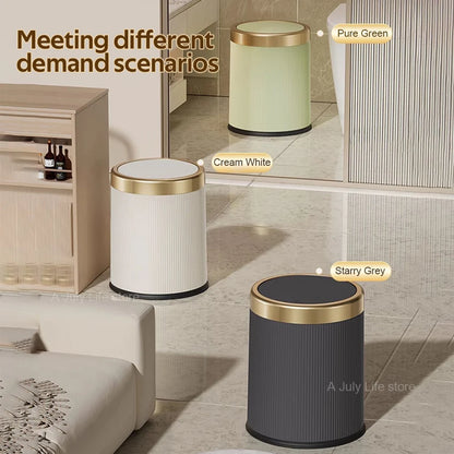Light Luxury Trash Can with Lid - Round Wastebasket for Office Living Room Bathroom - ZOOMNSTORE