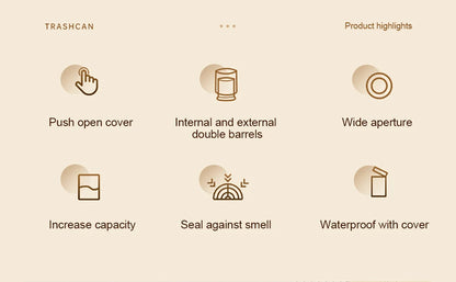 Light Luxury Trash Can with Lid - Round Wastebasket for Office Living Room Bathroom - ZOOMNSTORE