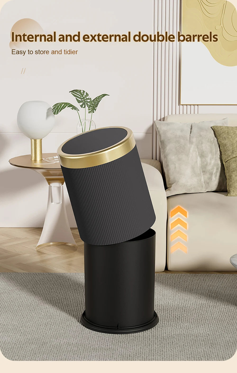 Light Luxury Trash Can with Lid - Round Wastebasket for Office Living Room Bathroom - ZOOMNSTORE