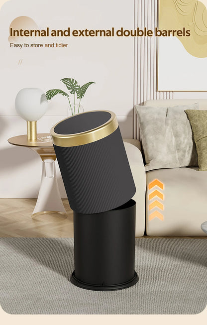 Light Luxury Trash Can with Lid - Round Wastebasket for Office Living Room Bathroom - ZOOMNSTORE