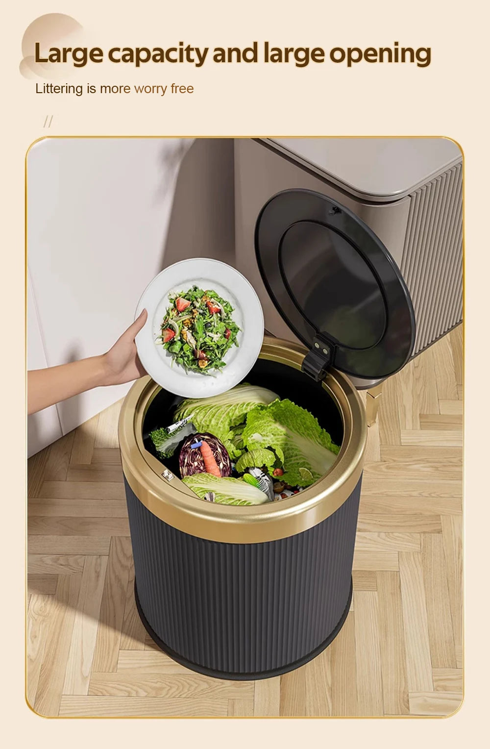 Light Luxury Trash Can with Lid - Round Wastebasket for Office Living Room Bathroom - ZOOMNSTORE