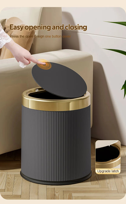 Light Luxury Trash Can with Lid - Round Wastebasket for Office Living Room Bathroom - ZOOMNSTORE
