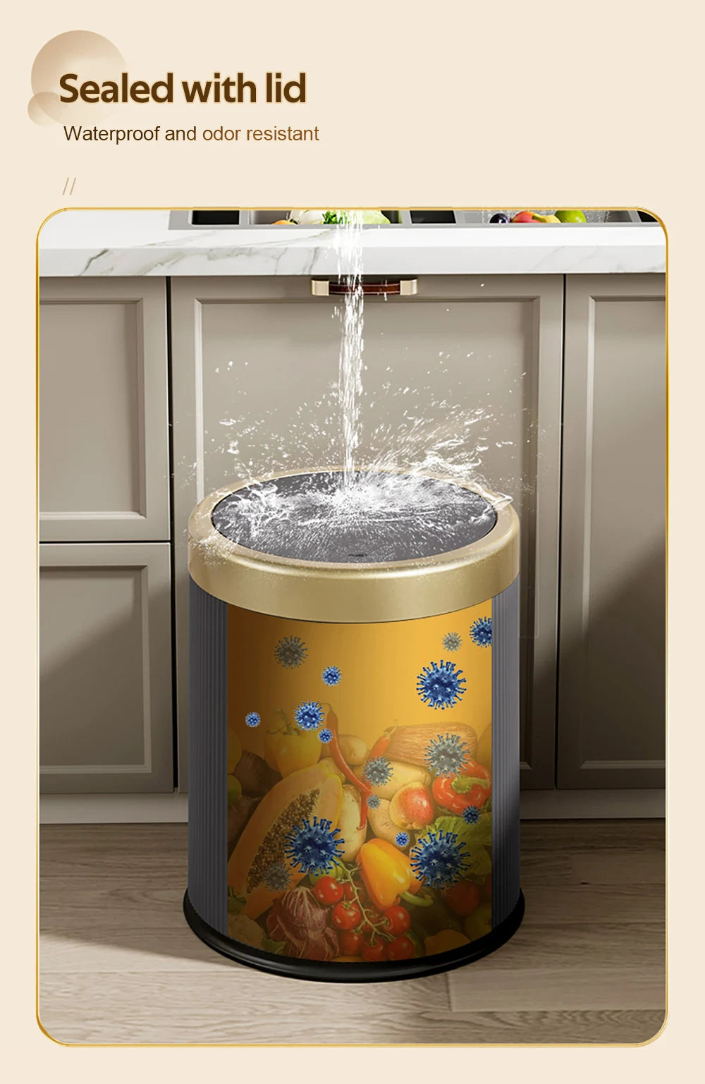 Light Luxury Trash Can with Lid - Round Wastebasket for Office Living Room Bathroom - ZOOMNSTORE