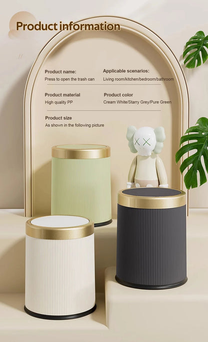 Light Luxury Trash Can with Lid - Round Wastebasket for Office Living Room Bathroom - ZOOMNSTORE