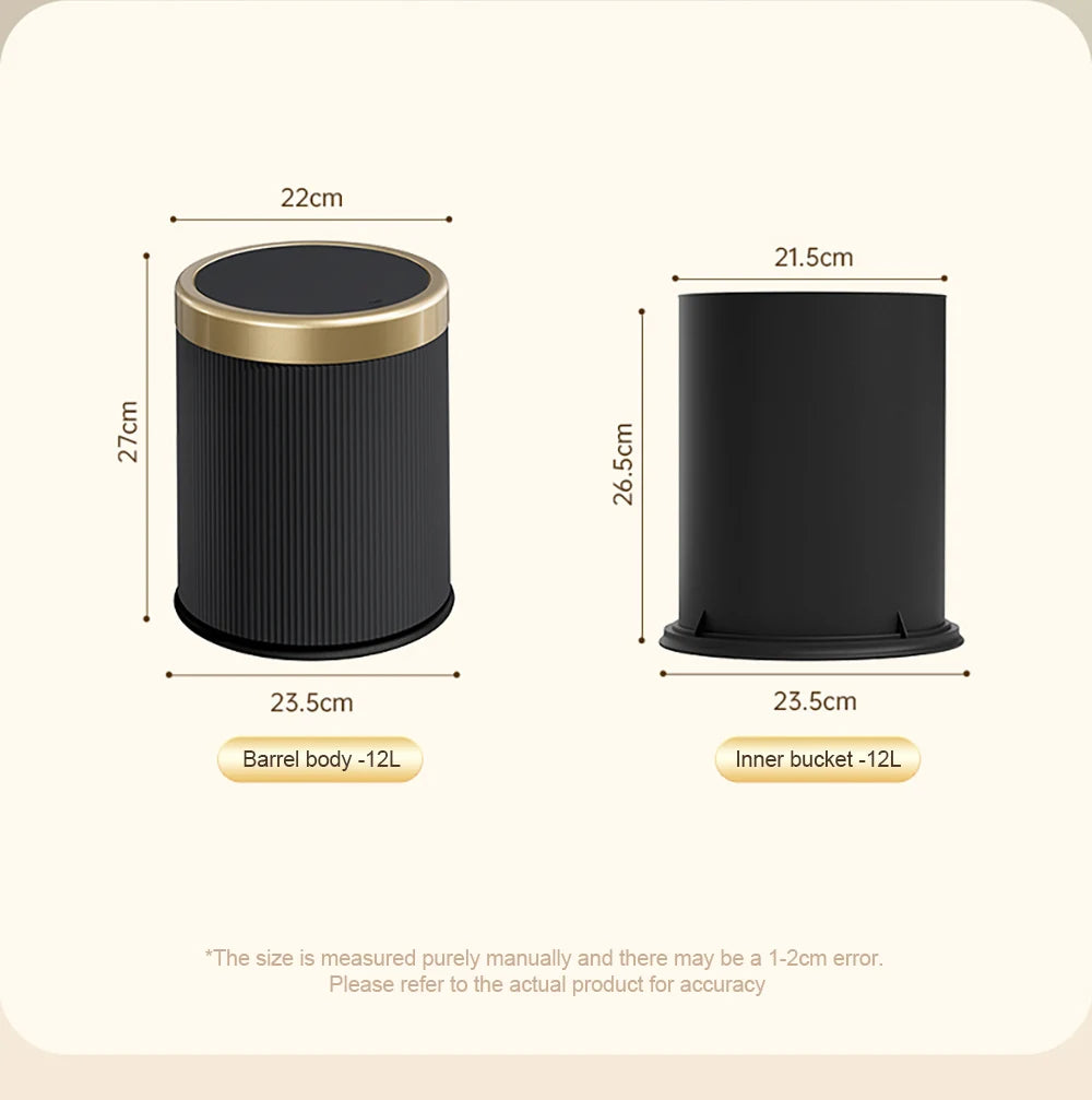 Light Luxury Trash Can with Lid - Round Wastebasket for Office Living Room Bathroom - ZOOMNSTORE