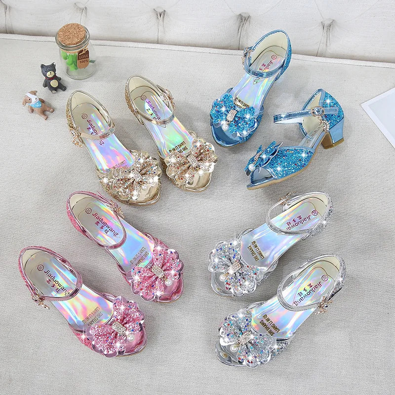Princess Girls Party Shoes Children Sandals Colorful Sequins High Heels Shoes Girls Sandals Peep Toe Summer Kids Shoes CSH813 - ZOOMNSTORE