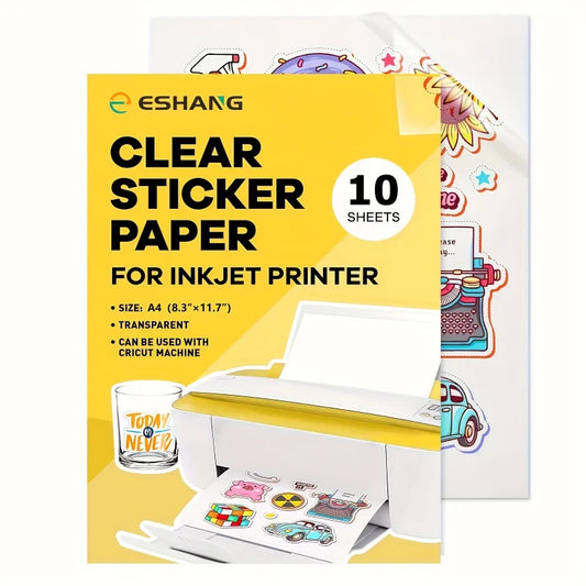 Printable A4 Clear Vinyl Sticker Paper - 10 Sheets for Inkjet Printers Self-Adhesive - ZOOMNSTORE