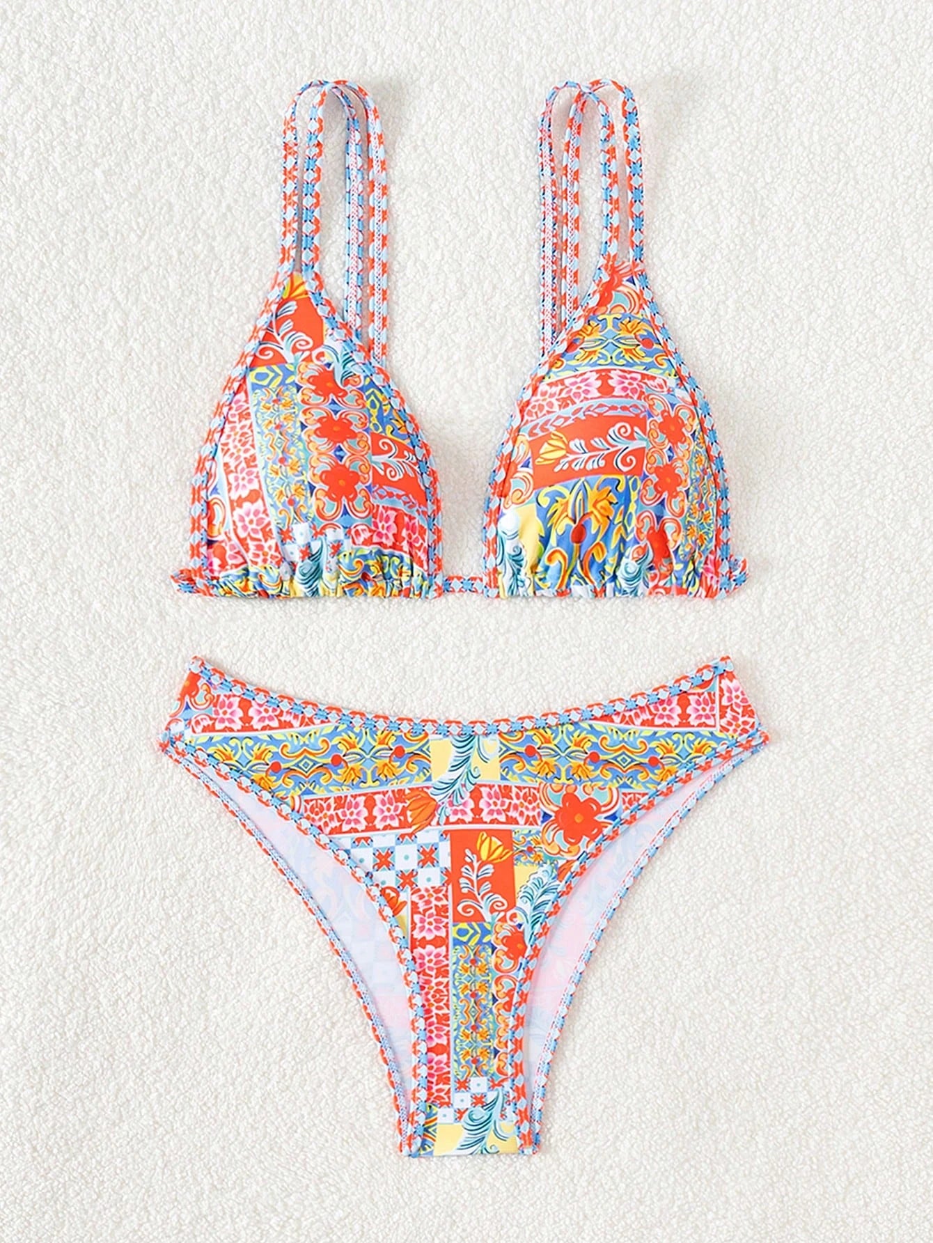 Printed Bikini Swimsuit - Adjustable Straps & Triangle Cup Floral Swimwear Set - ZOOMNSTORE