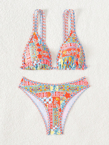 Printed Bikini Swimsuit - Adjustable Straps & Triangle Cup Floral Swimwear Set - ZOOMNSTORE