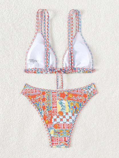 Printed Bikini Swimsuit - Adjustable Straps & Triangle Cup Floral Swimwear Set - ZOOMNSTORE
