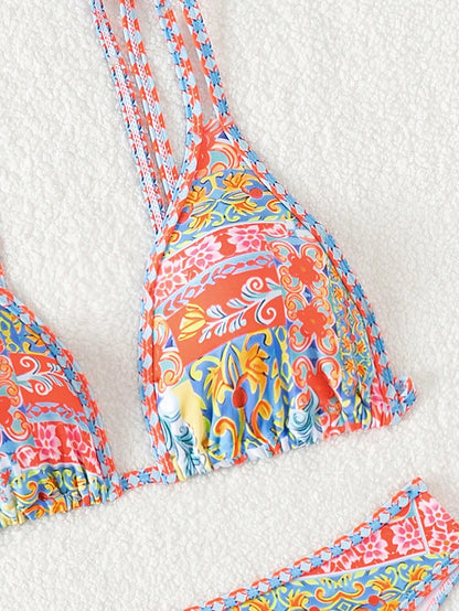 Printed Bikini Swimsuit - Adjustable Straps & Triangle Cup Floral Swimwear Set - ZOOMNSTORE