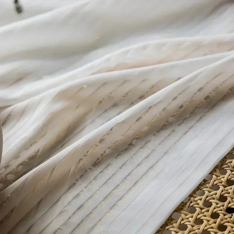 Striped Vertical Privacy Sheer Tulle for Windows Transparent Chiffon White Tulle Blinds Style Curtains for Living Room Bedroom - ZOOMNSTORE