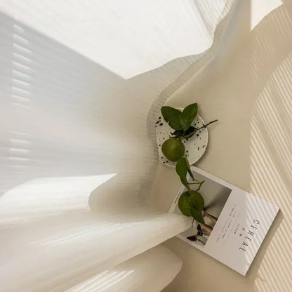 Striped Vertical Privacy Sheer Tulle for Windows Transparent Chiffon White Tulle Blinds Style Curtains for Living Room Bedroom - ZOOMNSTORE