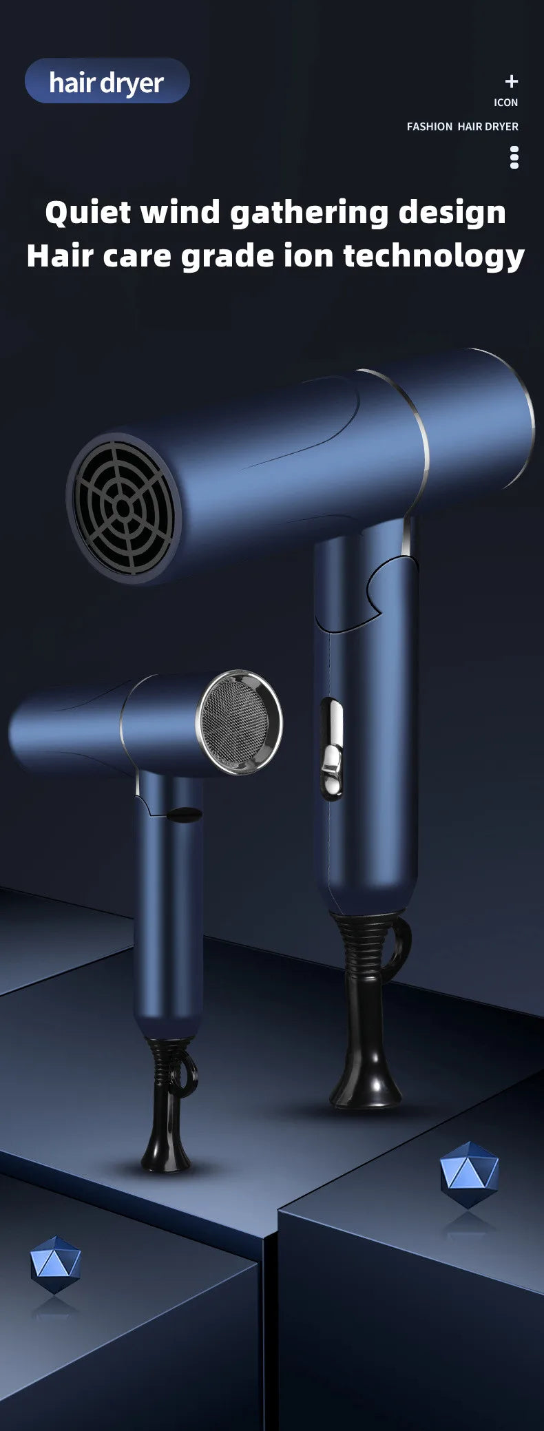 Professional Hair Dryer - Foldable High Power Negative Ion Blu-Ray Electric Dryer - ZOOMNSTORE