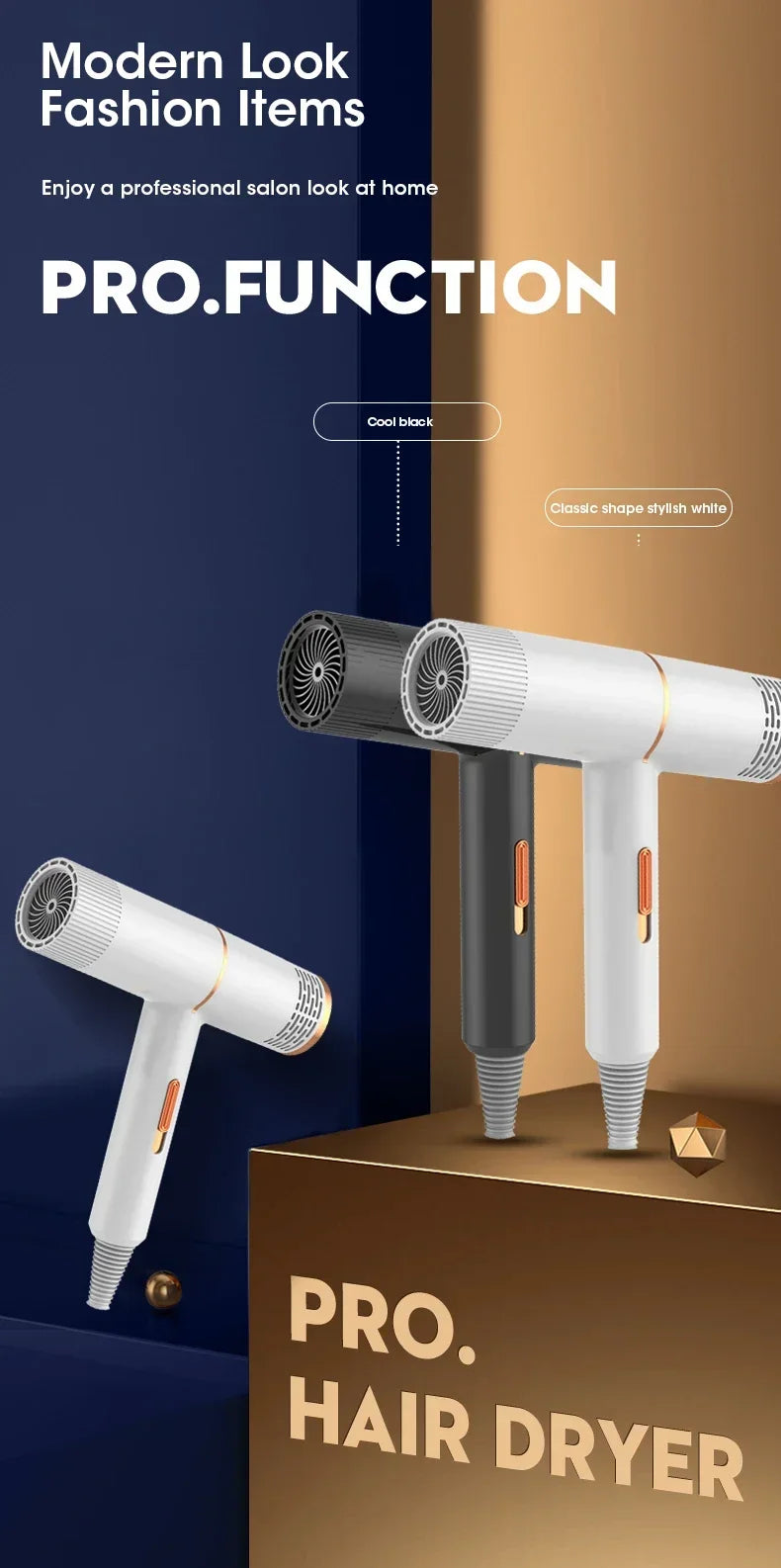 Professional Hair Dryer - Powerful Fast Heating Styler with Dual Voltage & Foldable Handle - ZOOMNSTORE