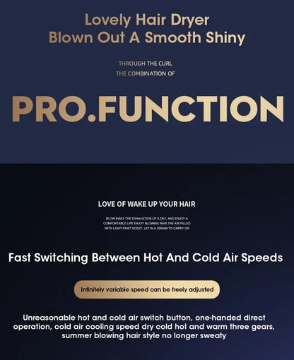 Professional Hair Dryer - Powerful Fast Heating Styler with Dual Voltage & Foldable Handle - ZOOMNSTORE