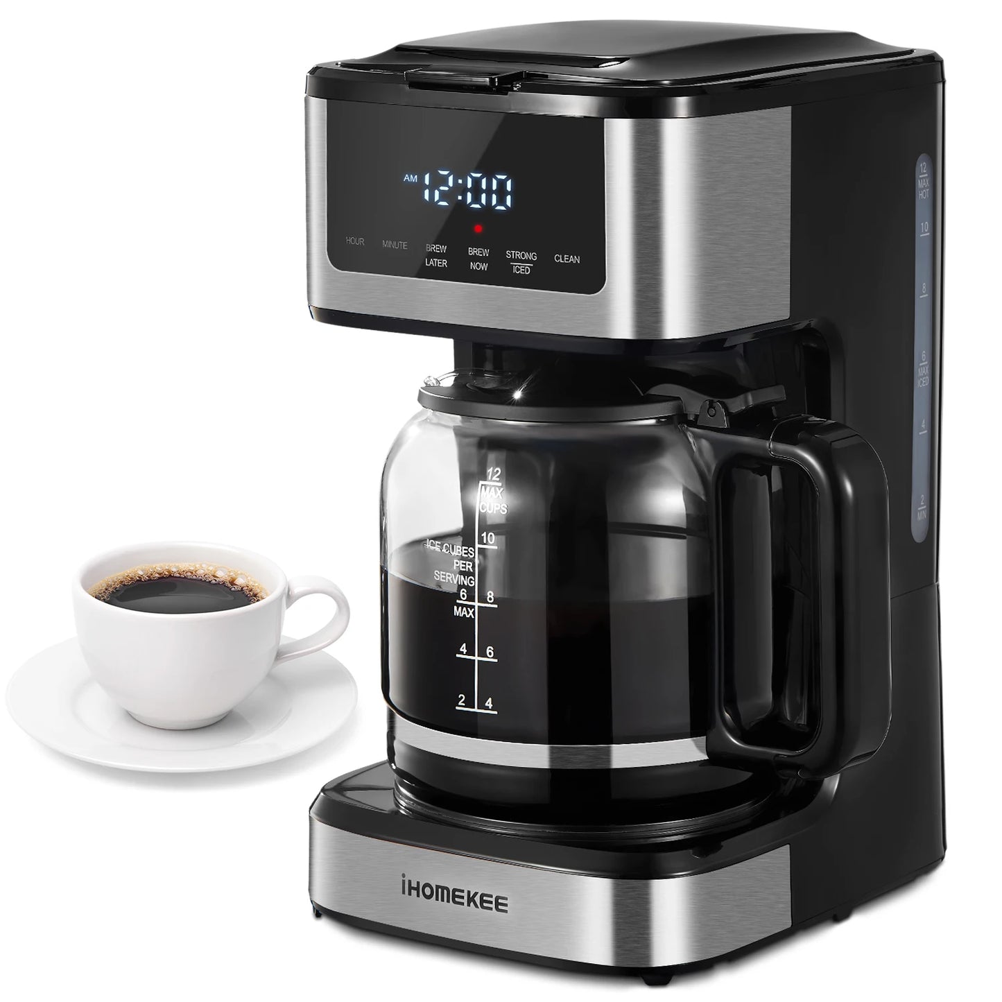 12-Cup Programmable Coffee Maker - Touch Screen with Iced Coffee Function - ZOOMNSTORE