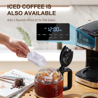 12-Cup Programmable Coffee Maker - Touch Screen with Iced Coffee Function - ZOOMNSTORE