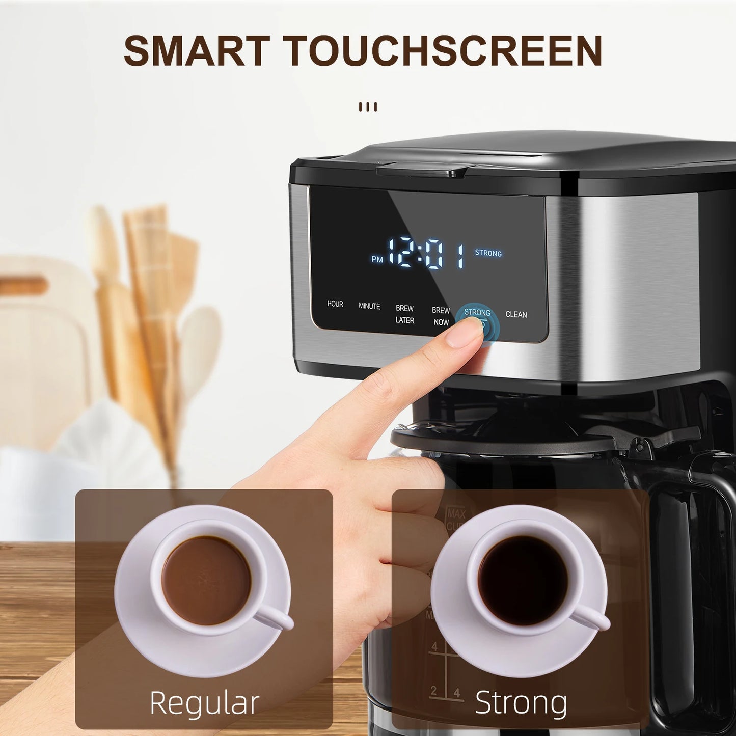 12-Cup Programmable Coffee Maker - Touch Screen with Iced Coffee Function - ZOOMNSTORE