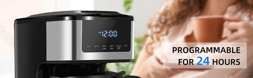 12-Cup Programmable Coffee Maker - Touch Screen with Iced Coffee Function - ZOOMNSTORE