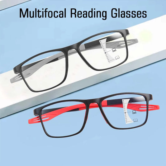 Progressive Reading Glasses - Unisex Rectangle Sports Eyewear with Clear Polycarbonate Lenses - ZOOMNSTORE