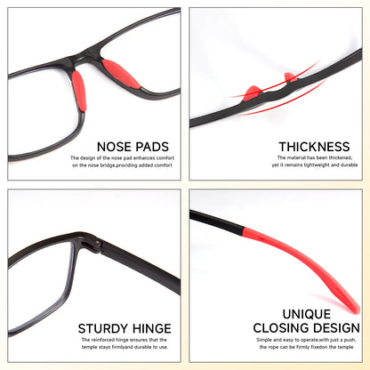 Progressive Reading Glasses - Unisex Rectangle Sports Eyewear with Clear Polycarbonate Lenses - ZOOMNSTORE