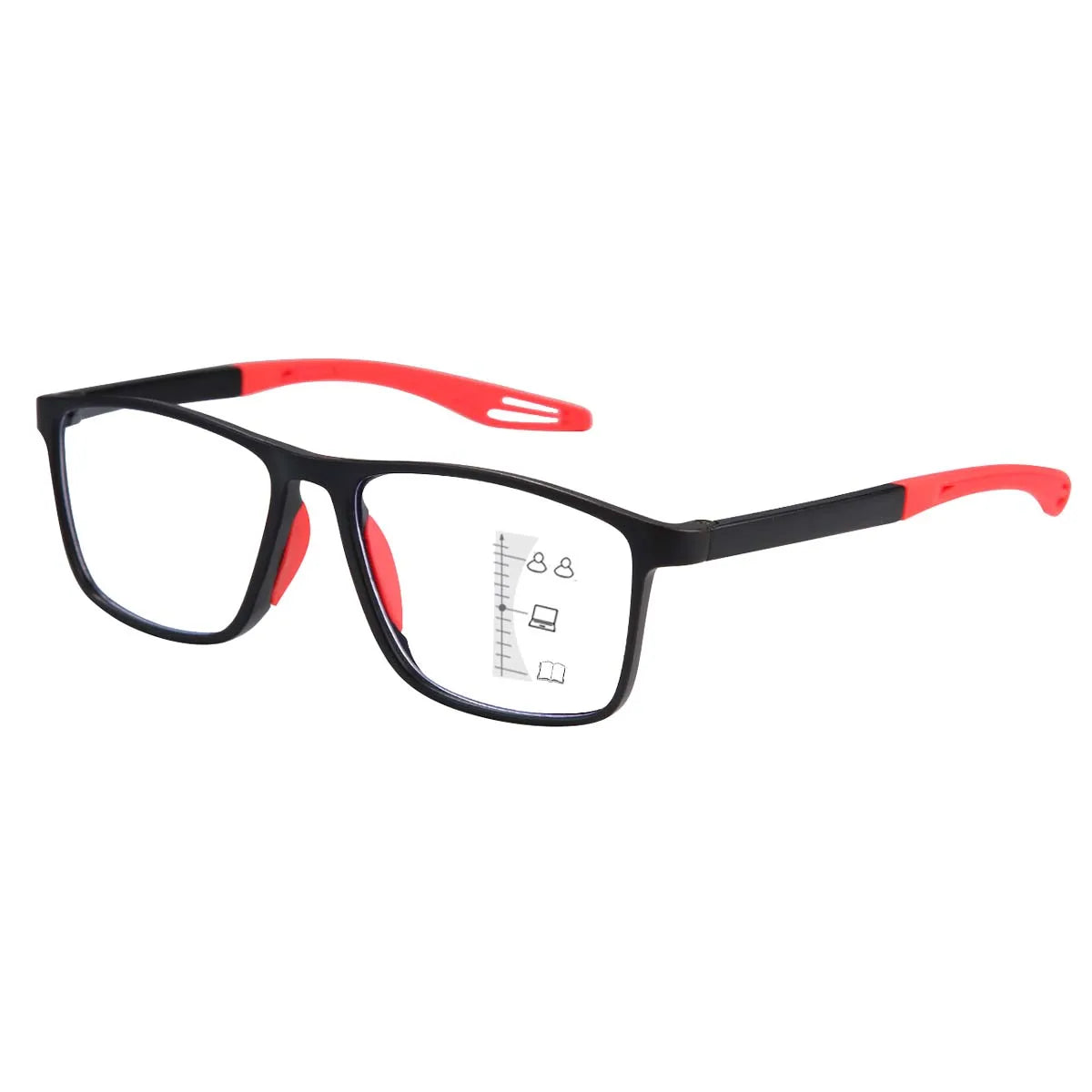Progressive Reading Glasses - Unisex Rectangle Sports Eyewear with Clear Polycarbonate Lenses - ZOOMNSTORE