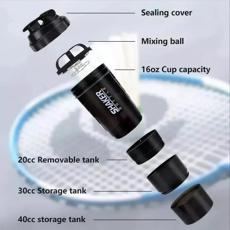 Protein Shaker Bottle - 3 Layer Shaker Cup With Large Capacity For Exercise Mixing - ZOOMNSTORE