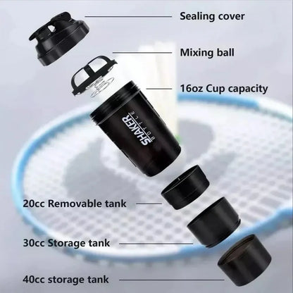 Protein Shaker Bottle - 3 Layer Shaker Cup With Large Capacity For Exercise Mixing - ZOOMNSTORE