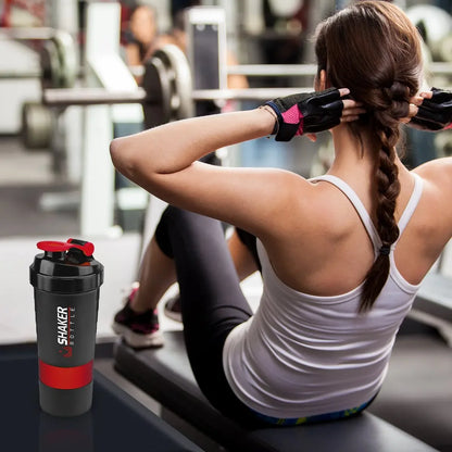 Protein Shaker Bottle – 500ml Layered Gym Bottle with Wire Stirring Ball & Extra Storage - ZOOMNSTORE