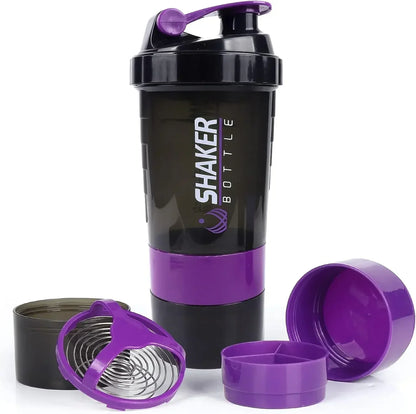 Protein Shaker Bottle – 500ml Layered Gym Bottle with Wire Stirring Ball & Extra Storage - ZOOMNSTORE