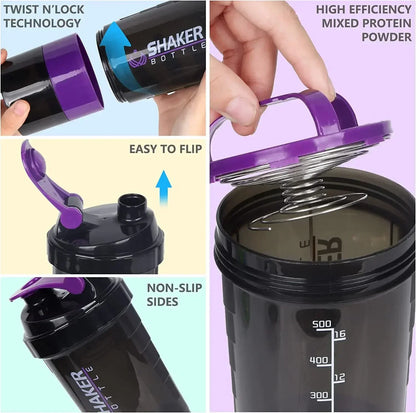 Protein Shaker Bottle – 500ml Layered Gym Bottle with Wire Stirring Ball & Extra Storage - ZOOMNSTORE