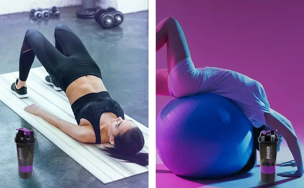 Protein Shaker Bottle – 500ml Layered Gym Bottle with Wire Stirring Ball & Extra Storage - ZOOMNSTORE