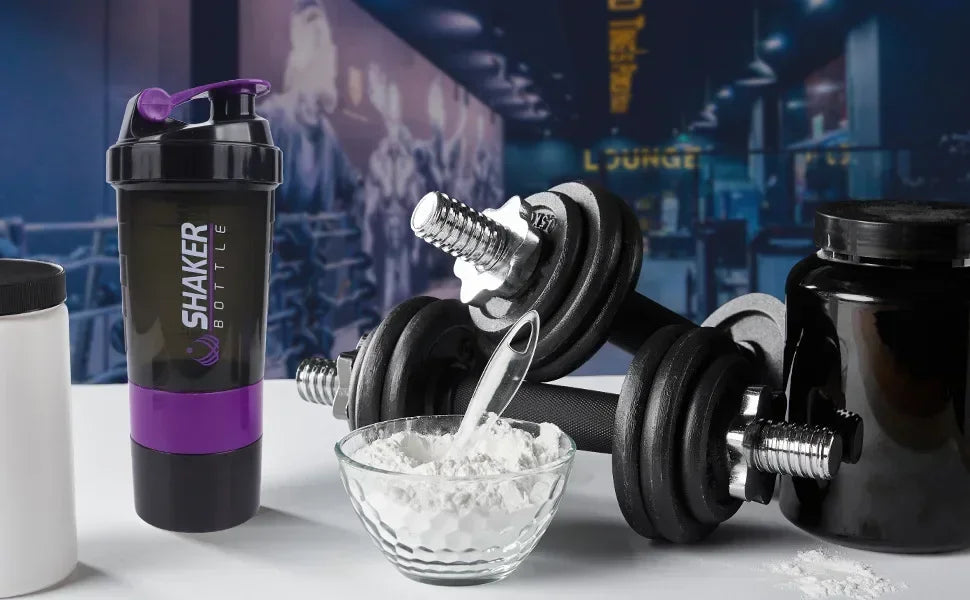 Protein Shaker Bottle – 500ml Layered Gym Bottle with Wire Stirring Ball & Extra Storage - ZOOMNSTORE