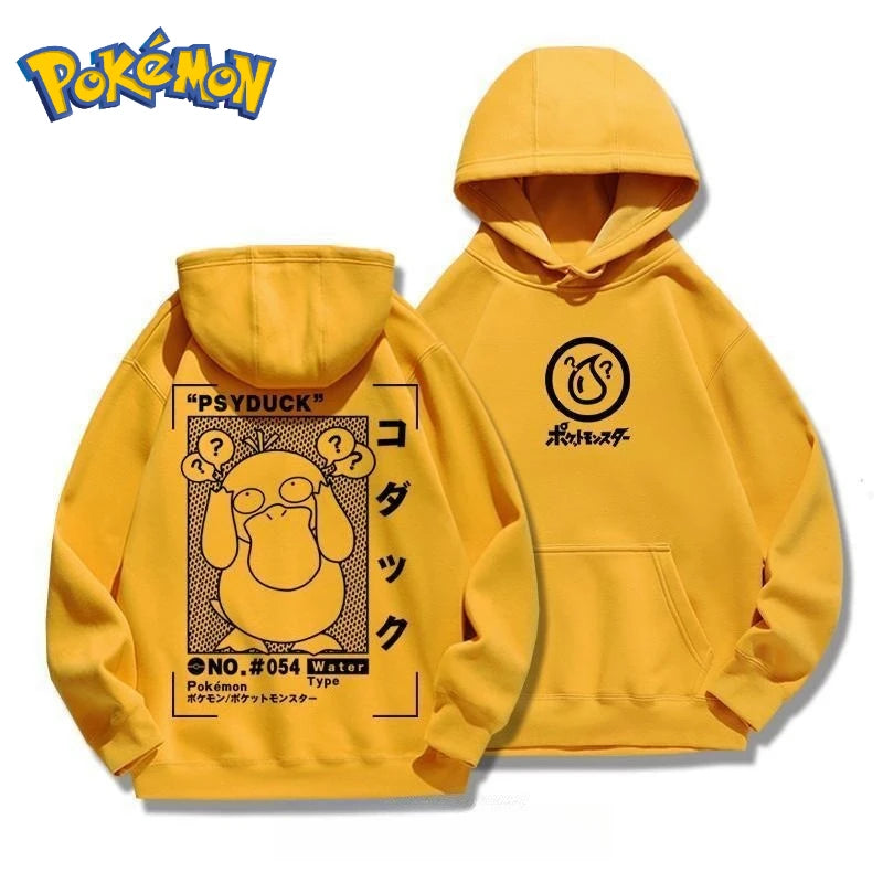 Psyduck Cotton Hoodie - Anime Printed Harajuku Style Sweater With Soft Knit Fabric - ZOOMNSTORE
