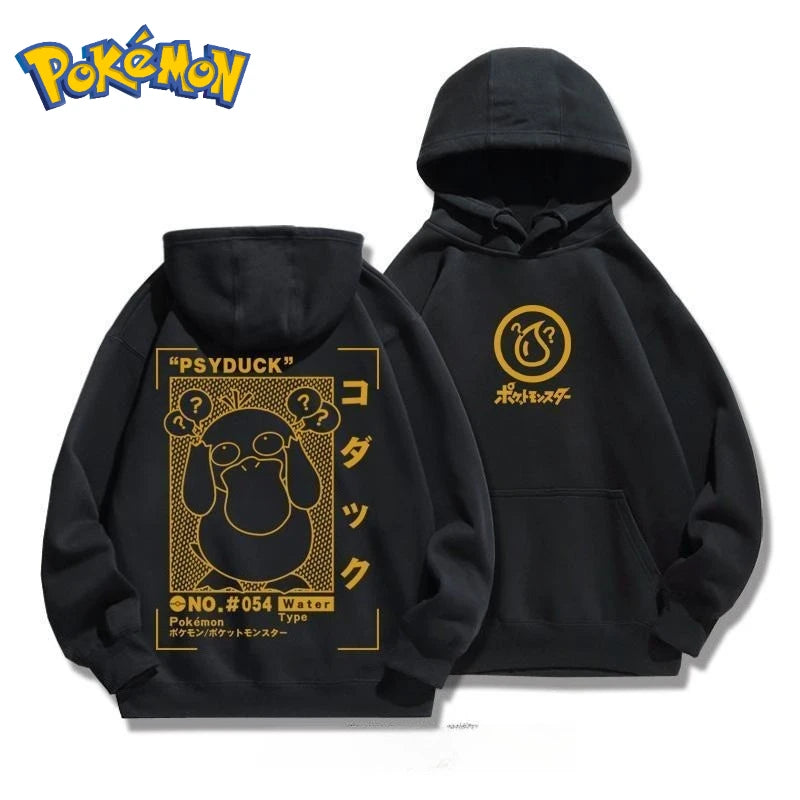 Psyduck Cotton Hoodie - Anime Printed Harajuku Style Sweater With Soft Knit Fabric - ZOOMNSTORE
