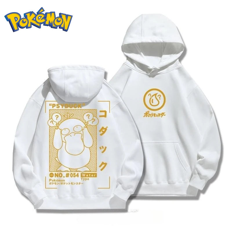 Psyduck Cotton Hoodie - Anime Printed Harajuku Style Sweater With Soft Knit Fabric - ZOOMNSTORE