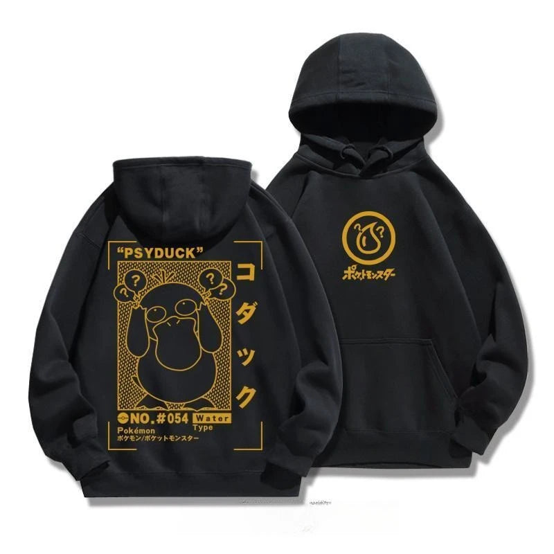 Psyduck Cotton Hoodie - Anime Printed Harajuku Style Sweater With Soft Knit Fabric - ZOOMNSTORE