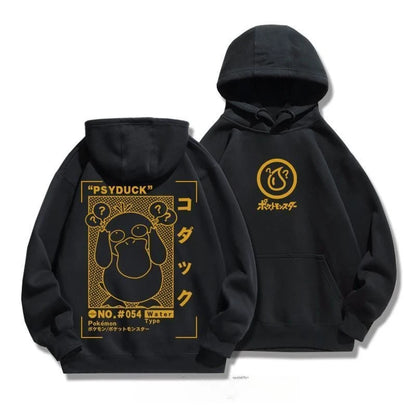 Psyduck Cotton Hoodie - Anime Printed Harajuku Style Sweater With Soft Knit Fabric - ZOOMNSTORE