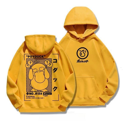 Psyduck Cotton Hoodie - Anime Printed Harajuku Style Sweater With Soft Knit Fabric - ZOOMNSTORE