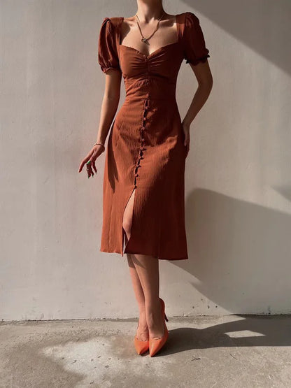 Puff Sleeve Bodycon Dress - Elegant Summer A-line Dress for Women - ZOOMNSTORE